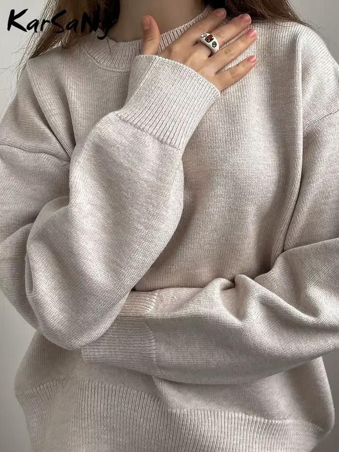Chandails de base épais femmes 2025 automne surdimensionné bleu Royal tricoté pull ample chaud col rond