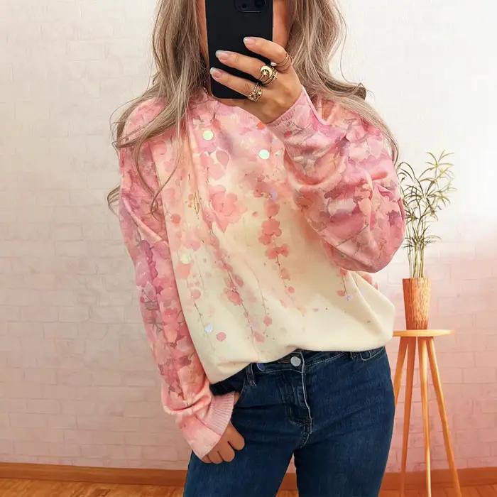 Nouveau pull décontracté à paillettes à fleurs