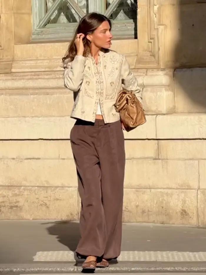 Manteau court pour femme élégant imprimé urbain col montant boutonné style streetwear féminin printemps automne 2026