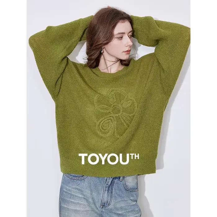 Pull à manches longues avec motif floral pour femme