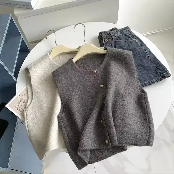 Gilet Vintage à Col Rond pour Femme