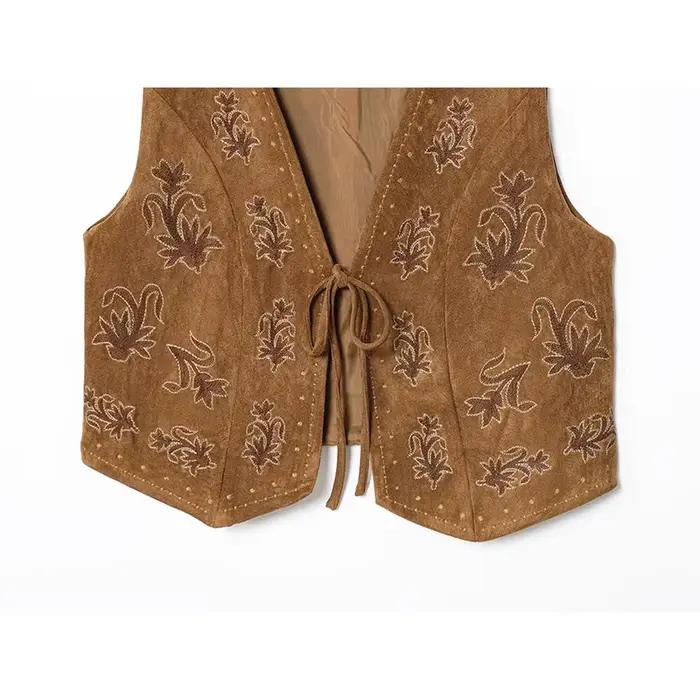 YENKYE – gilet brodé en Faux daim pour femmes