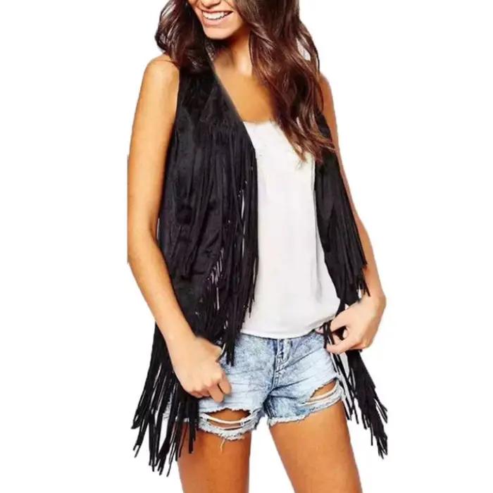 Veste gilet en cuir suédé pour femme