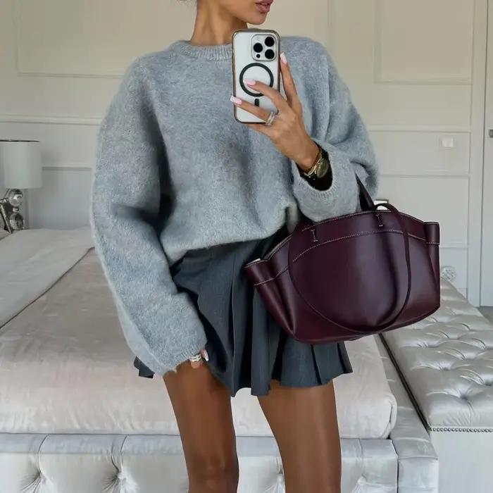 Pull gris épais pour femme