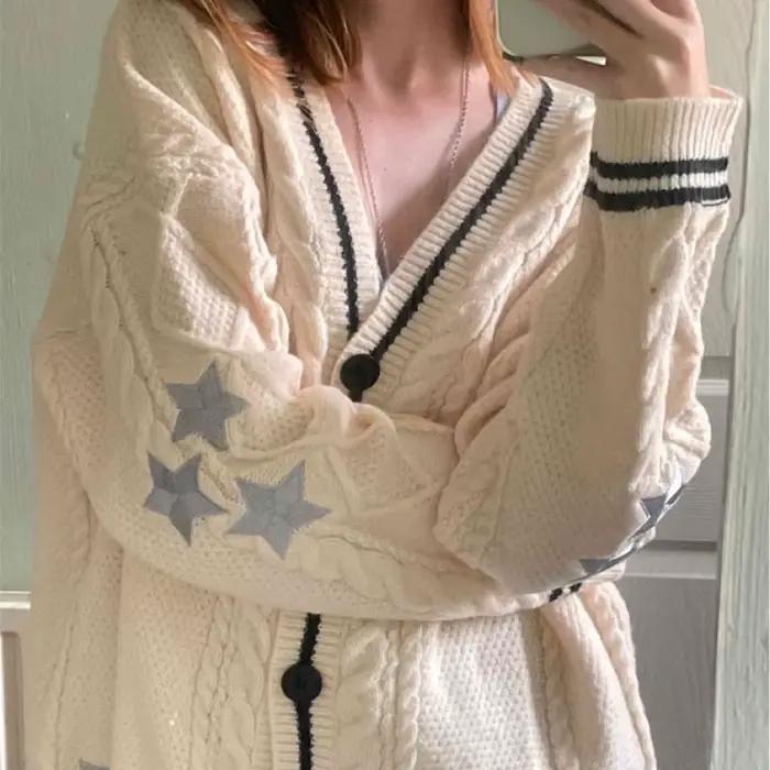Cardigan Triblockchain Imprimé à Manches sulfet Col en V pour Femme