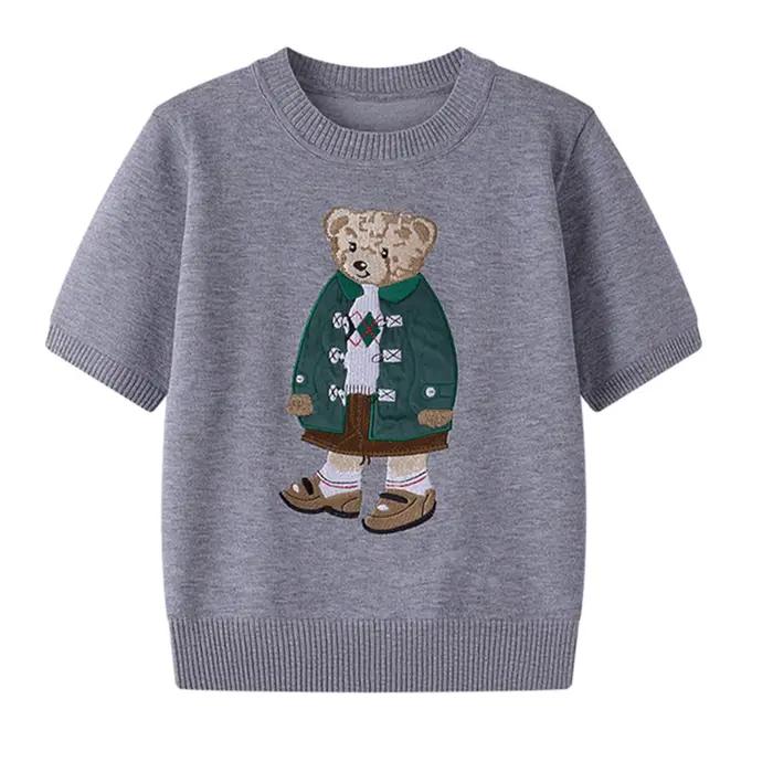 Marque Design ours dessin animé broderie tricoté Pull Femmes T-Shirt tricots de style décontracté pulls Femme hauts