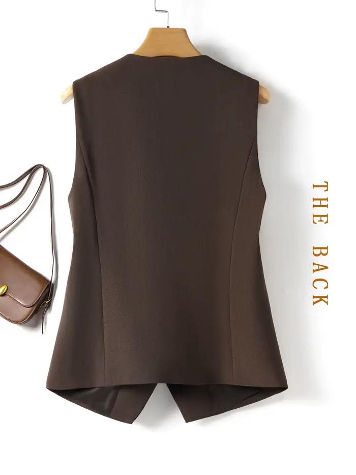 Gilet ajusté marron à simple boutonnage pour femmes au printemps et en automne