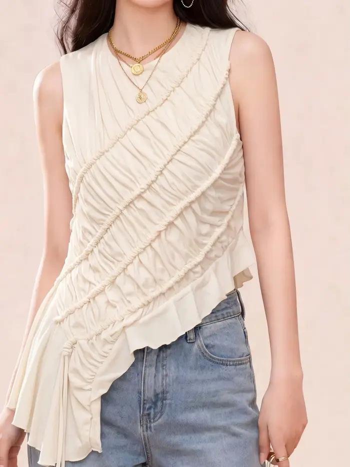 Gilet plissé asymétrique sans manches