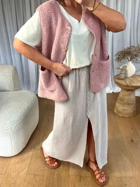 Gilet en velours rose Teddy pour femme