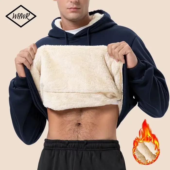 Hommes nouveau hiver chaud polaire doublé à capuche épais col rond solide basique pull sweat thermique confortable Streatwear hauts vêtements