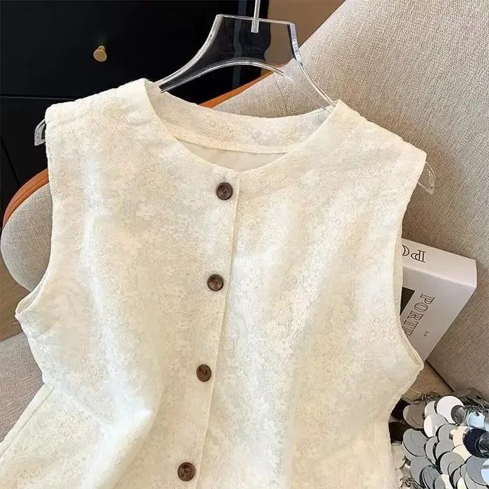 Veste gilet femme 2025 printemps automne Jacquard col rond dame vêtements d'extérieur dentelle simple boutonnage