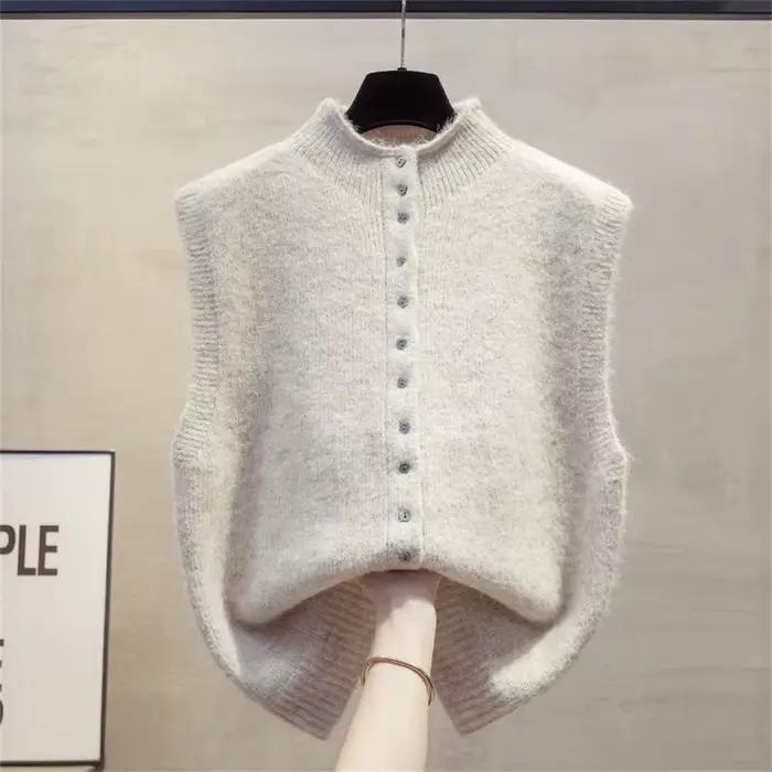 Gilet préppy sans manches col rond pour femmes en polyester et coton, élégant et confortable pour l'automne et l'hiver, idéal pour les étudiantes et jeunes professionnelles