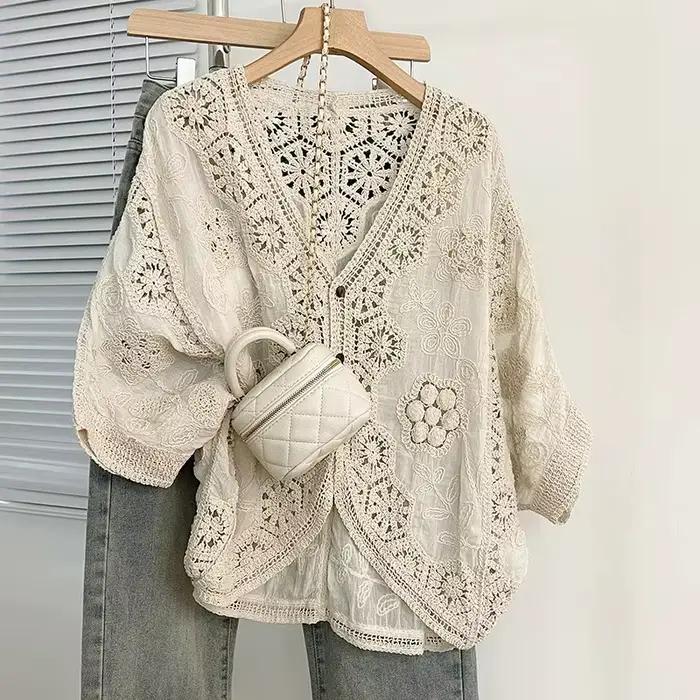 Cardigan en crochet bohème - Couverture en dentelle florale et géométrique romantique pour les vacances et le quotidien