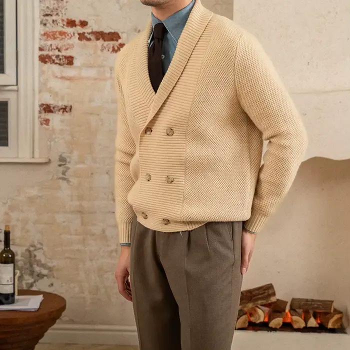 Mr. Deer-Cardigan en laine à double boutonnage avec col châle
