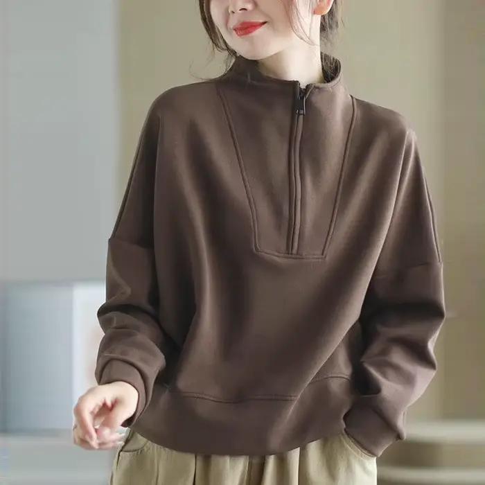 Sweat-shirt demi-fermeture éclair pour femmes