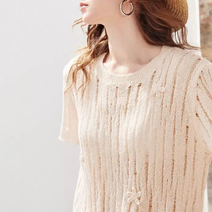 TOYOUTH Pull en lin ajouré pour femme