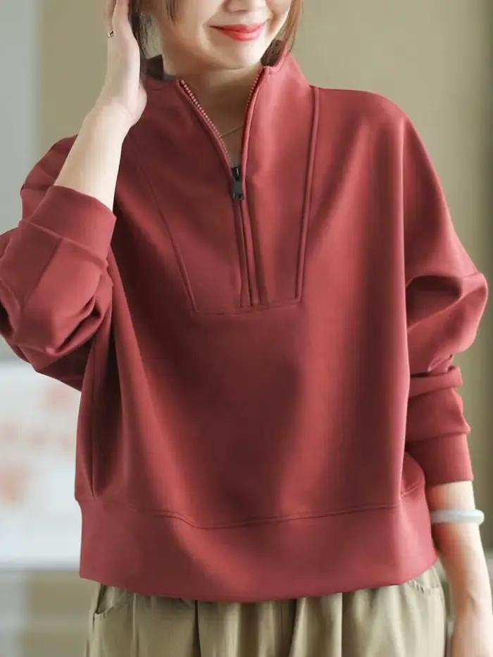 Sweat-shirt demi-fermeture éclair pour femmes