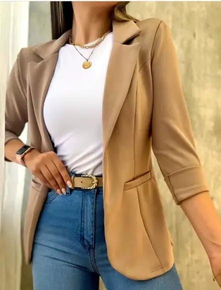 Femmes Simple Blazer manteau décontracté col rabattu manteaux à manches longues coupe ajustée sur mesure vestes solide élégant automne point ouvert