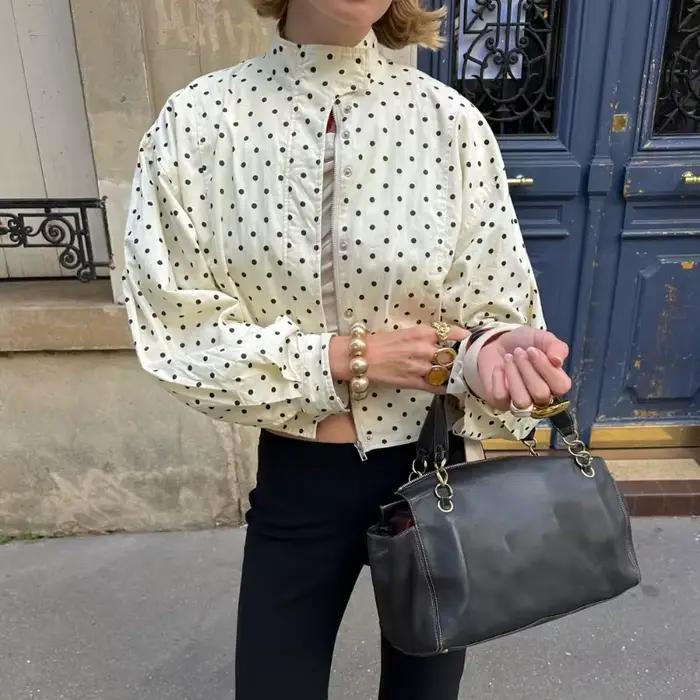 TARUXY mode à pois imprimé veste manteau femmes col montant à manches longues vêtements de travail