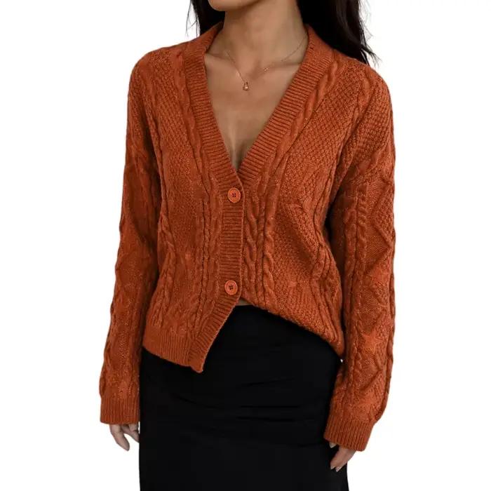 Cardigan Orange Scintillant pour Femme