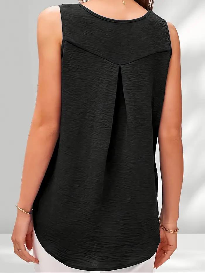 Gilet plissé à col rond pour femmes en polyester, grande taille 1XL-5XL, décontracté, ample, uni, polyvalent pour l'été et les soirées