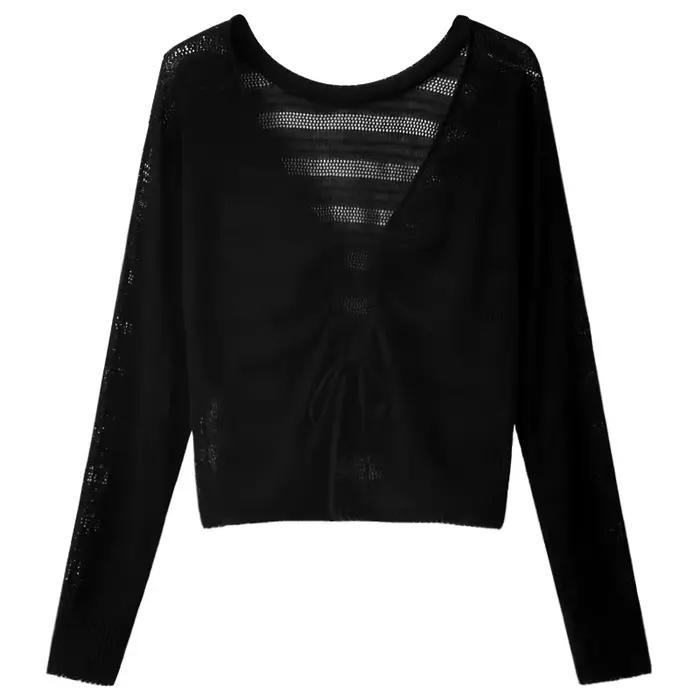 Cardigan rose réversible en tricot ajouré avec cordon de serrage pour femme
