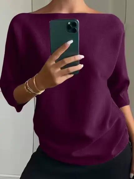 Pull en tricot pour femme à manches trois-quarts
