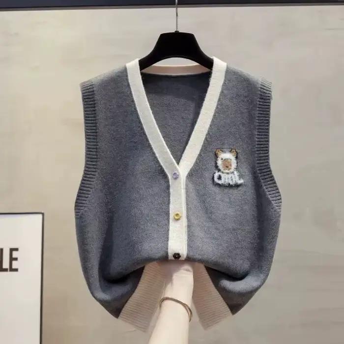 Cardigan gilet gilet gilet femmes 2025 printemps et automne nouveau lâche cheval pince couches pull et gilet