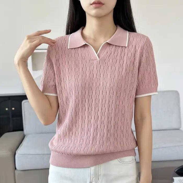 Pull en coton à col polo pour femme