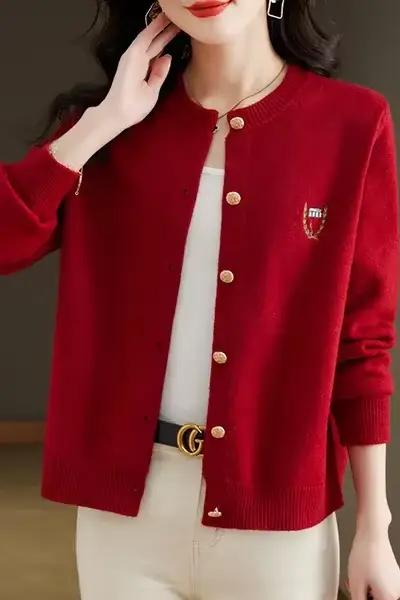 Cardigan tricoté à col rond pour femmes