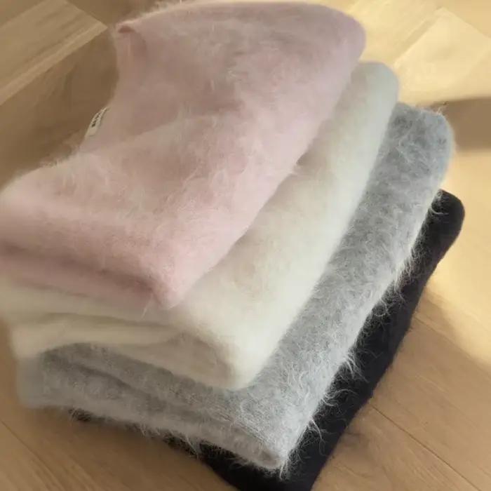 Sexy femmes tricot solide Mohair pull ample épaules nues à manches longues femme pulls 2025 automne dame mode tricots de style décontracté