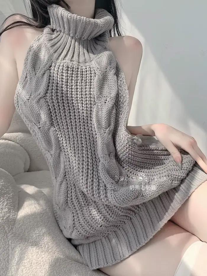 Robe pull grise pour femme