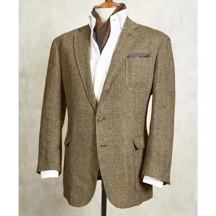 Veste pour hommes Champagne à chevrons costume décontracté Blazer élégant mode veste cintrée simple boutonnage vêtements confortables extérieur