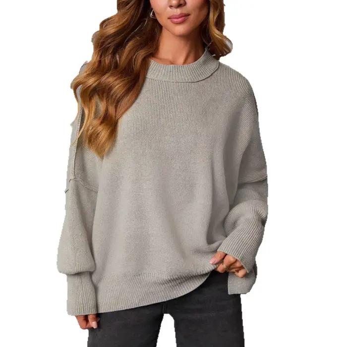 2026 nouveau pull femmes décontracté vacances Style couleur unie à manches longues col rond haut tricoté veste