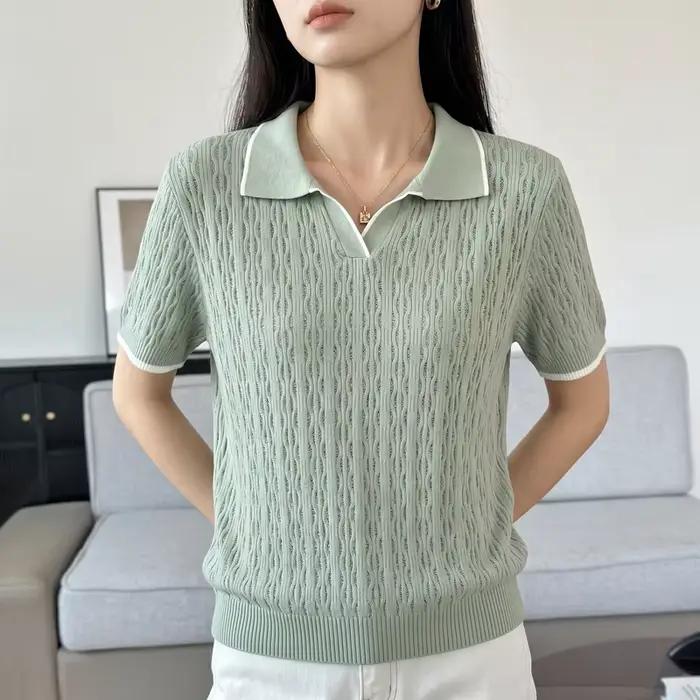 Pull en coton à col polo pour femme
