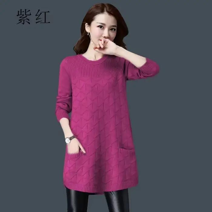 Nouvelles femmes pulls Long tricoté pull grande taille Femme printemps automne robe