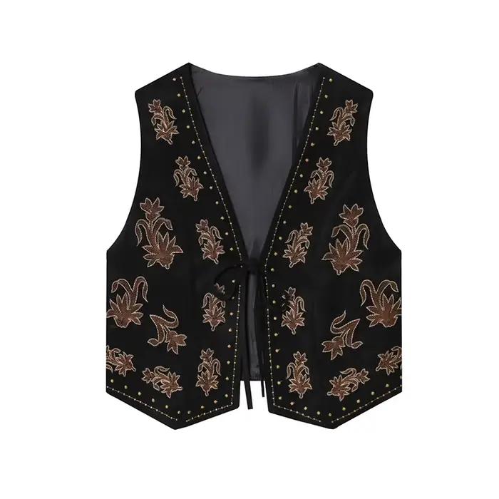 YENKYE – gilet brodé en Faux daim pour femmes