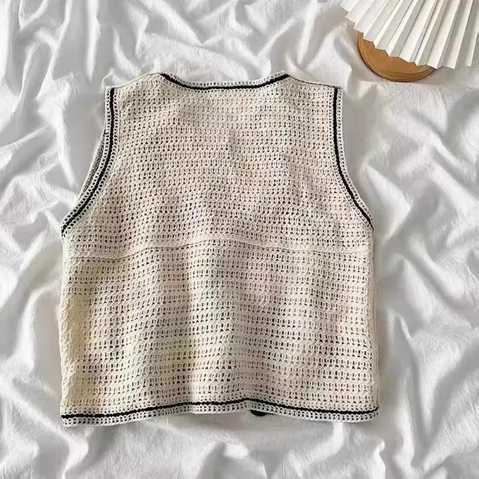 Gilet en Crochet à fleurs perlées pour femmes
