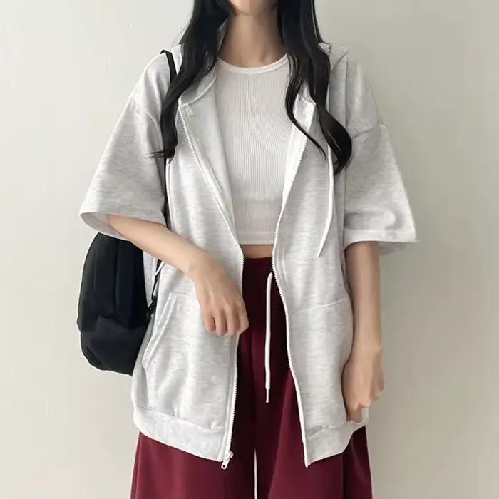 Femmes Zip Up Manteau Surdimensionné Sweatshirt Y2k Pull À Capuche