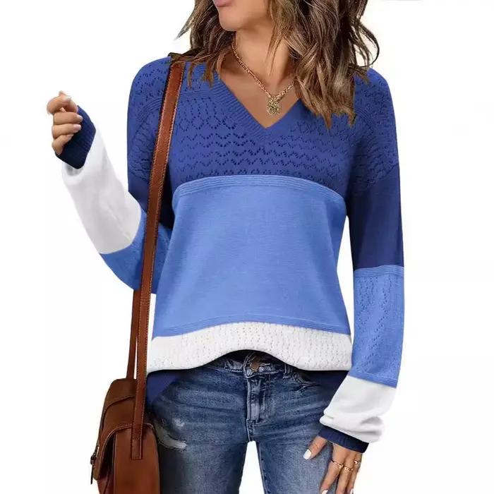 Pull ajouré à col en v pour femmes