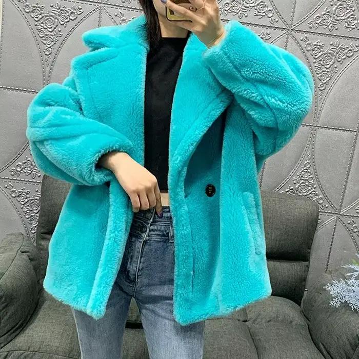 Manteau d'ours en peluche en fourrure d'agneau pour femmes