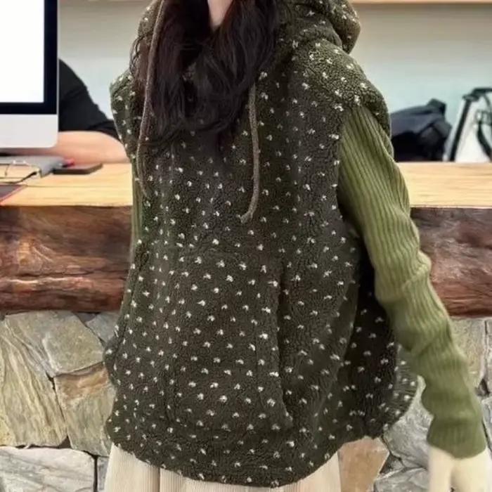 Gilet chaud à capuche en laine d'agneau artificielle pour femme