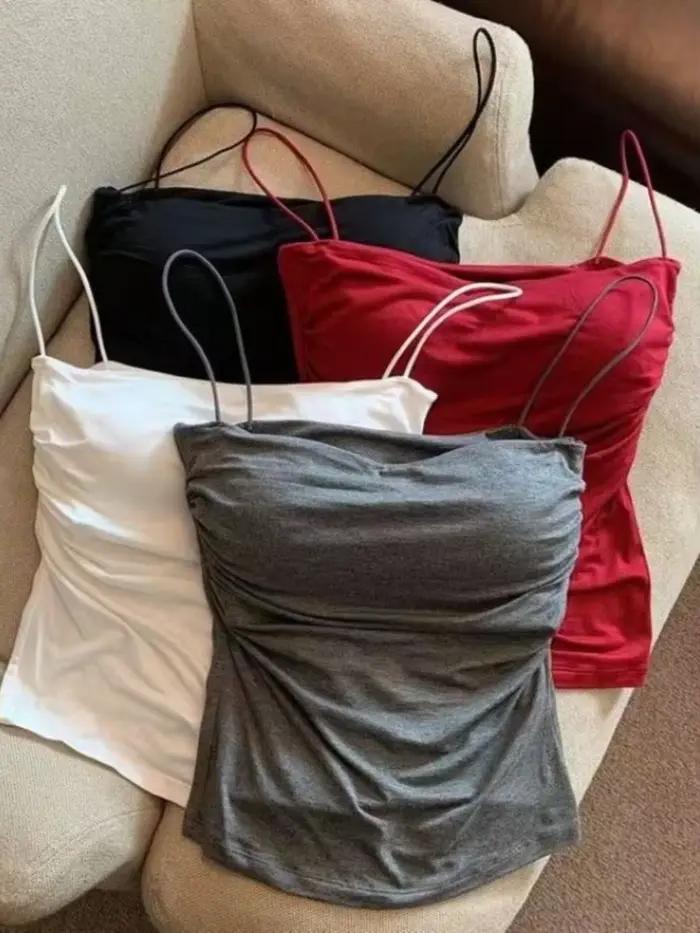 Débardeur plissé sans manches pour femme