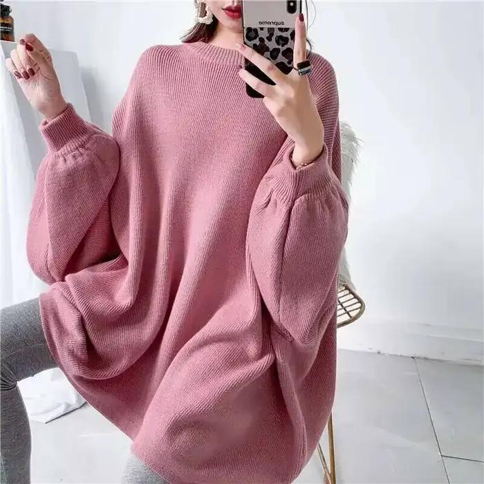 LANMREM 2025 printemps nouvelle mode couleur unie col rond pull manches chauve-souris longue tricot