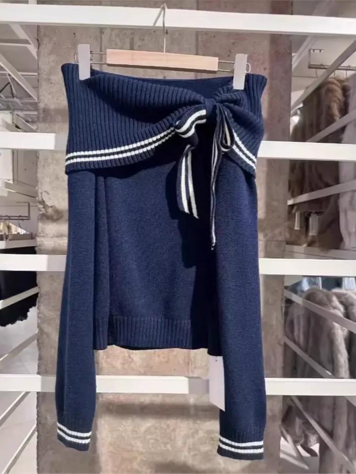 Pull à nœud papillon épaules dénudées pour femme