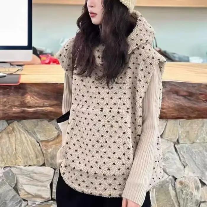 Gilet chaud à capuche en laine d'agneau artificielle pour femme