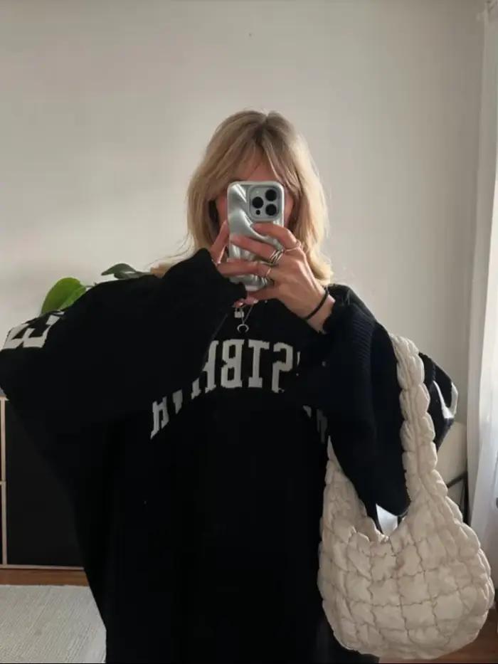 Pull tricoté Jacquard avec lettres amples pour femme