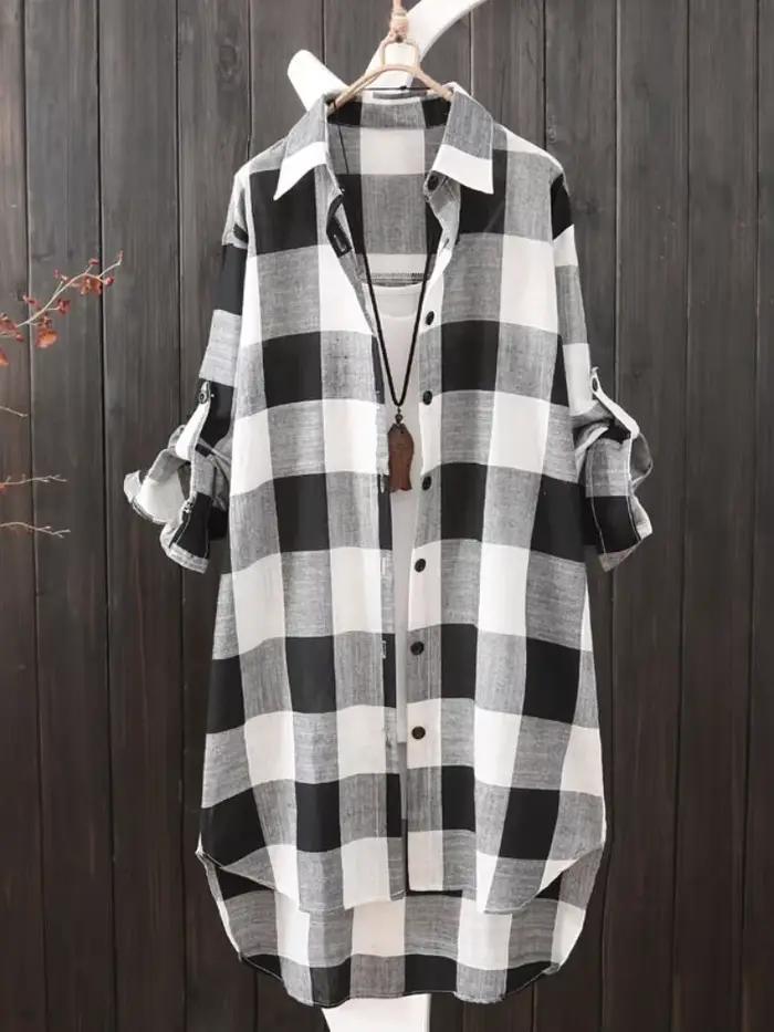 Chemise en coton à carreaux pour femmes