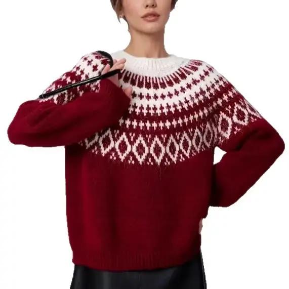 Red Fair Isle – pull de noël en Jacquard pour femmes
