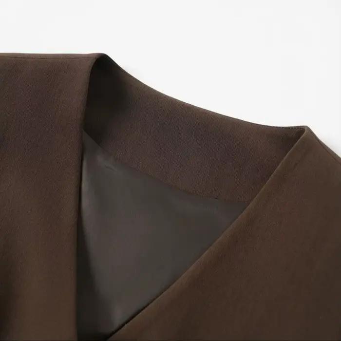 Gilet ajusté marron à simple boutonnage pour femmes au printemps et en automne